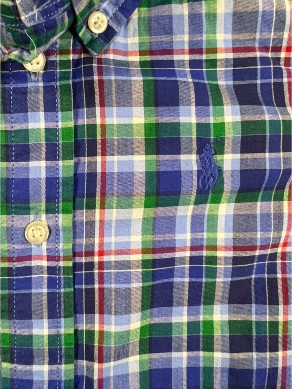 Ralph Lauren Toddler Boys' 24M Blue/Green Plaid Button-Down Cotton Dress Shirt - Picture 2 of 5